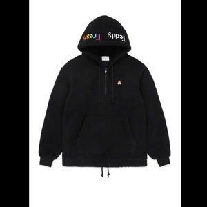 Teddy Fresh Sherpa Half Zip Hoodie In Black